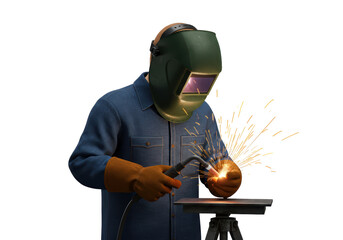 Isolated Welder in Helmet Making Sparks, Metalworking Job with Safety Equipment, Professional Work