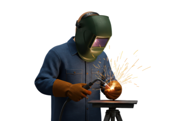 Isolated Welder in Helmet Making Sparks, Metalworking Job with Safety Equipment, Professional Work