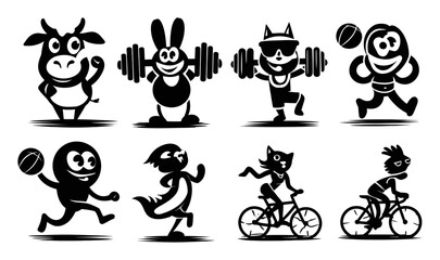Playful Cartoon Animals Engaging in Various Sports and Activities