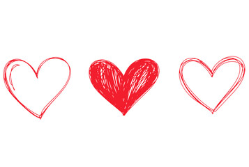 set of rhree red hearts on white background