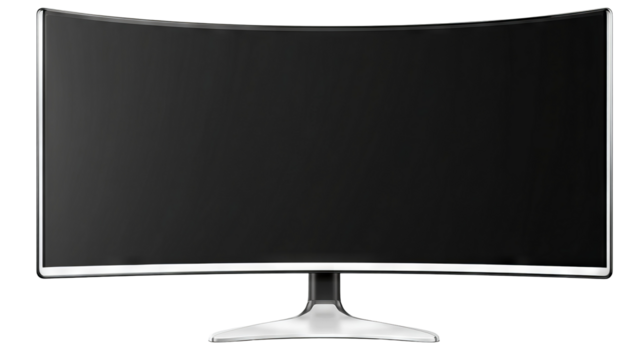Realistic curved widescreen monitor — high-resolution isolated display on transparent background (PNG cutout) for product mockups, UI/UX presentations, tech branding, e-commerce thumbnails, web & app 