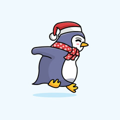 cute and funny penguin jumping cheerful santa hat art vector illustration 3