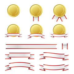 メダルと赤いリボンのイラストセット