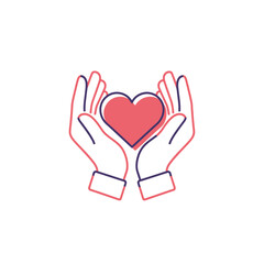 Obraz premium Two-tone glyph icon of cupped hands forming a heart.