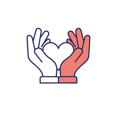 Fototapeta premium Two-tone glyph icon of cupped hands forming a heart.