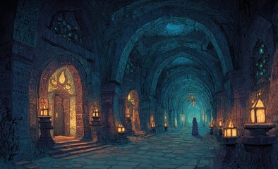 Mysterious Figure in a Snow Covered Archway at Night