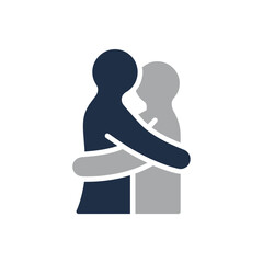 Two-tone glyph vector icon of an embracing couple silhouette.