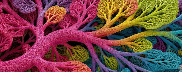 Hyperlipidemia 3D render blocked artery concept. Colorful tree branches showcasing vibrant hues and intricate details.