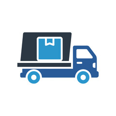 Two-tone glyph vector icon of a delivery truck for logistics.