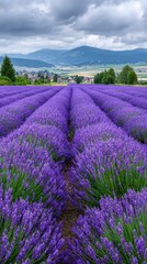 Fototapeta premium Lavender Field Under a Dramatic Sky