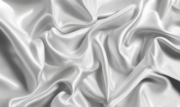 Gleaming, fluid, white fabric with gentle folds and undulating curves catches light, creating smooth highlights and subtle shadows.