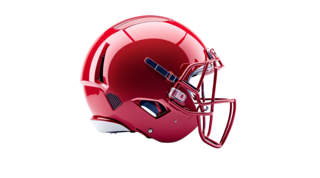 Rugby Helmet, Red Glossy Finish with Facemask on white background