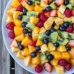 Colorful fruit salad on a white plate