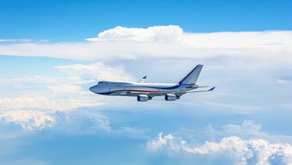 Commercial Airplane Flying Through Clouds