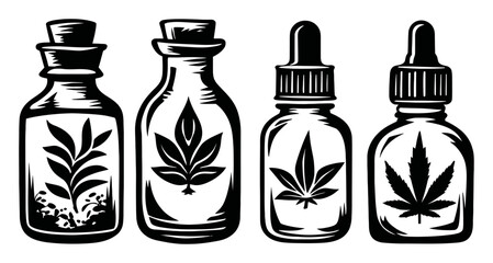 Herbal Extract Bottles with Leaf Illustrations for Natural Products