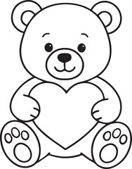 Cuddly Bear's Love: An adorable teddy bear embraces a heart, illustrated with clean lines and offering a pure symbol of love.