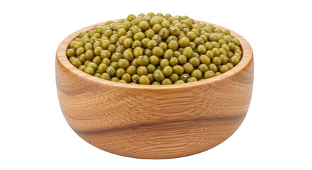 Isolated Mung Beans in Wooden Bowl