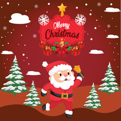 merry christmas font with santa claus cute and funny kawaii vector