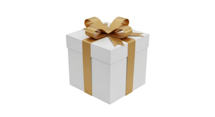 Isolated White Gift Box with Golden Ribbon