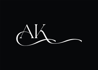 Elegant AK Logo: A stylish and sophisticated logo showcases the intertwined initials AK in a clean, modern design on a stark, solid background.
