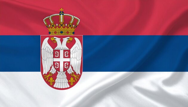 Design Serbia’s flag with red, blue, and white stripes and a detailed coat of arms featuring a crowned double-headed eagle.