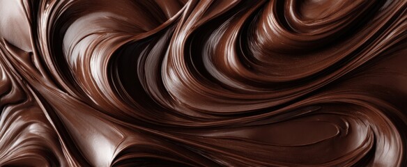 Naklejka premium The Chocolate Swirls Texture Closeup Featuring Glossy Dark Brown Melted Confection