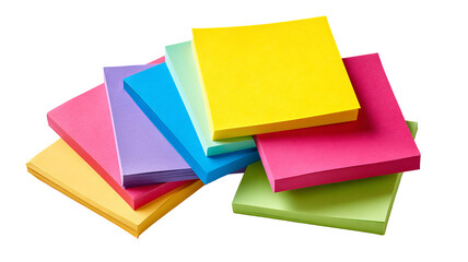 Square sticky notes set — colorful paper sheets isolated on transparent background, high-res PNG-style cutout for mockups, school & office stationery, bullet journals, planners, branding, web & app UI