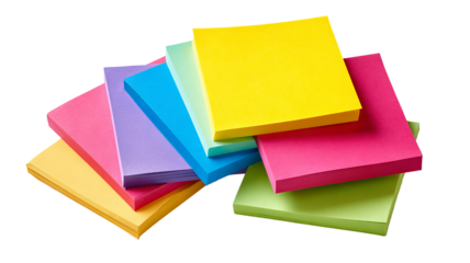 Square sticky notes set — colorful paper sheets isolated on transparent background, high-res PNG-style cutout for mockups, school & office stationery, bullet journals, planners, branding, web & app UI