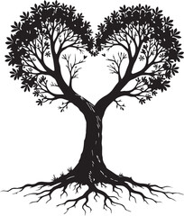 Obraz premium Heart-Shaped Tree Silhouette: An artistic black silhouette of a tree, elegantly shaped into a heart.