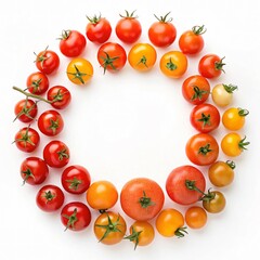Creative Circle Frame Made with Fresh Tomatoes Isolated on White