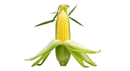 Fresh Corn on the Cob Stands Isolated Against Black Backdrop in Studio Lighting