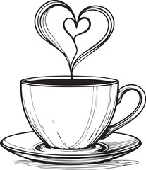 Love in a Cup: A delicate illustration captures the essence of warmth and affection, as a steaming cup of coffee releases a whimsical heart-shaped plume. 