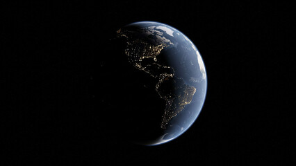 Earth from space view at night with city lights showing north and south america continent view 4k on transparent background