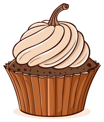 Delicious chocolate cupcake with creamy vanilla frosting and decorative stem topping