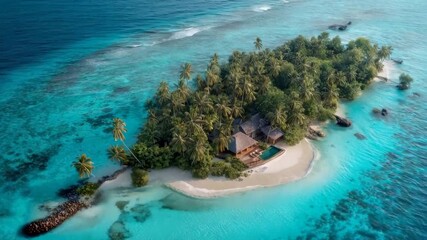 Private tropical island resort in turquoise lagoon