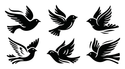 Fototapeta premium Black Silhouette Birds in Flight for Graphic Design and Art Projects
