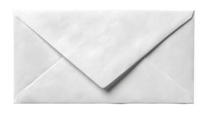 Minimal blank white envelope isolated on transparent background — high-resolution PNG cutout for stationery mockups, wedding invitations, greeting cards, branding and packaging design, e-commerce