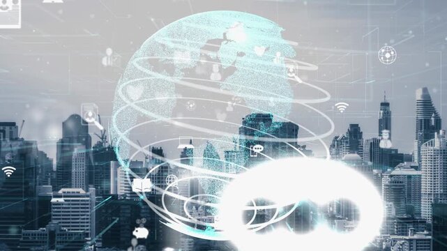 Global connection and the internet network alteration in smart city . Concept of future wireless digital connecting and social media networking .
