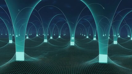 Cybernetic Abstract Structure: An abstract representation of interconnected digital architecture and cybernetic systems.