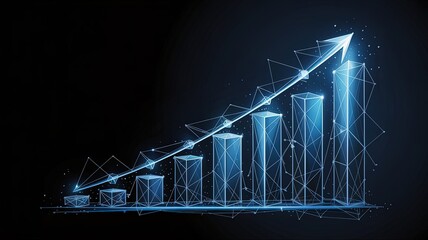 Business Growth Visualization: A vibrant, digitally rendered upward-trending bar graph illustrates exponential growth, symbolizing progress and success in the business world.