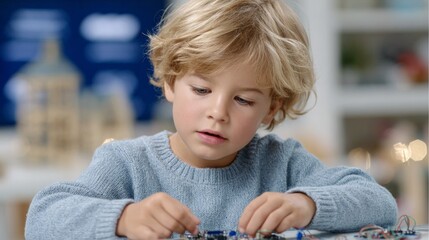 Child engaged in creative play home environment photo indoor close-up perspective imagination development