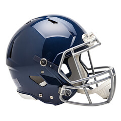 Fototapeta premium Dark Blue American Football Helmet with Silver Face Mask sports protective gear isolated on a transparent background