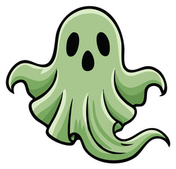 Obraz premium Spooky cute green cartoon ghost character flying for Halloween celebrations