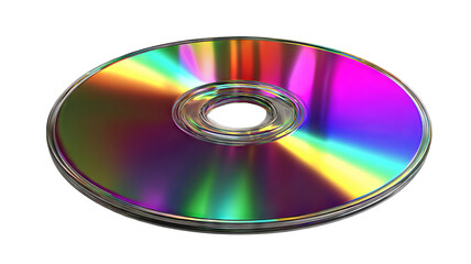 Vibrant reflective compact disc (cd) with rainbow spectrum shine, spinning gracefully &mdash; high-resolution PNG-style isolated cutout on transparent background, ideal for album art mockups