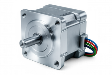 Stepper motor isolated on transparent background, highlighting its connectivity and industrial design