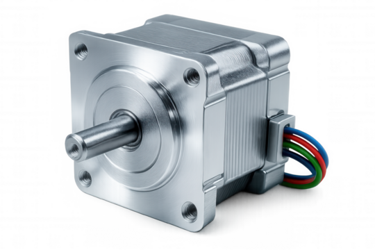 Stepper motor isolated on transparent background, highlighting its connectivity and industrial design