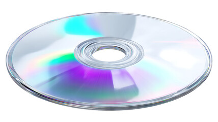 CD/DVD optical disc isolated on transparent background — high-resolution PNG-style cutout with iridescent surface, clean edges for album art mockups, music branding, web/app UI, e-commerce thumbnails