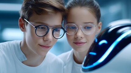 Interacting with a friendly robot young innovators explore technology in a modern lab environment