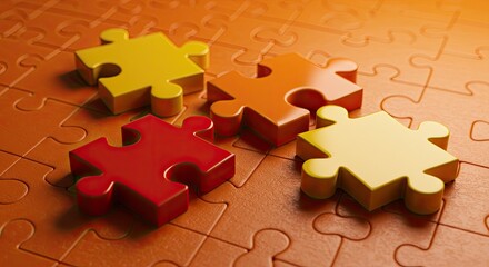 Four colorful puzzle pieces coming together on a textured background