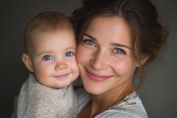 Joyful mother embracing her smiling baby